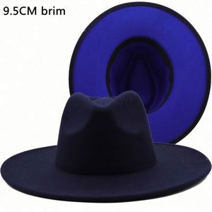 Wholesale Hot Selling Fall Autumn Winter 9.5cm Brim Dual Color Jazz Top <b>Hat</b> Fashion Casual Two Tone <b>Fedora</b> <b>Hats</b> for Women <b>Men</b> - Product Image 3
