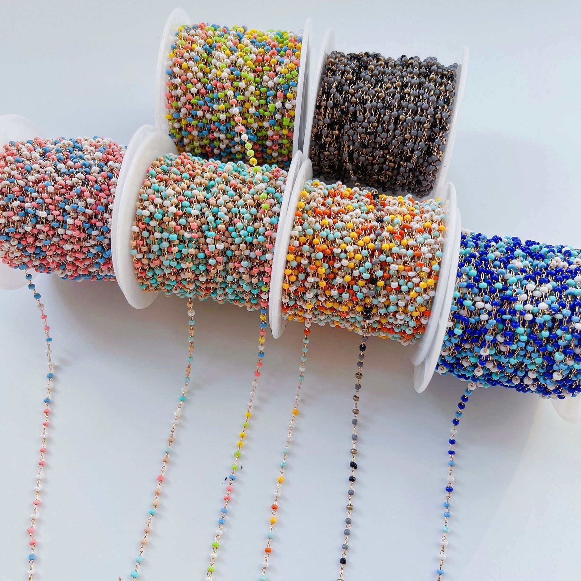 2mm Glass beaded Chain For Jewelry Making Mixed Beads Chains for Necklace Earrings Supplies DIY Accessories Components