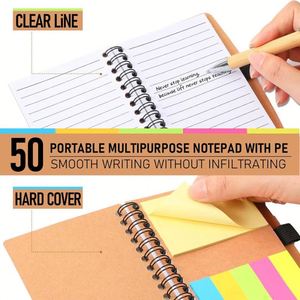 Design Cheap Promotional Custom Logo Spiral Notebook Kraft Paper Cover <b>Notepad</b> with Sticky Notes and Eco-friendly Pen - Product Image 4