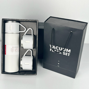 Private Label Promotion Gift Set Double Wall Stainless Steel Thermos Bottle Vacuum Flask Water Bottle with Handle and Three Cups