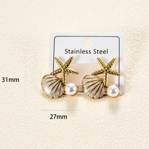 1 paire de boucles d'oreilles en acier inoxydable en forme d'étoile de mer et de coquillage, tendance, colorées, style océan, pour l'été et la plage, pour femmes et filles - Product Image 2