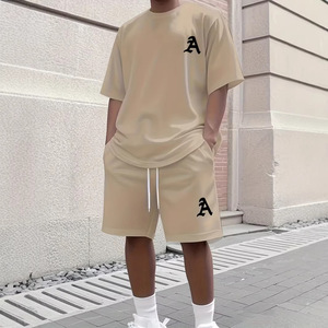 ชุดเสื้อยืดและกางเกงขาสั้นผู้ชายลายปักตัวอักษร A แบบ 3 มิติ ผ้าฝ้าย ระบายอากาศได้ดี สวมใส่สบายๆ สำหรับฤดูร้อน - Product Image 3