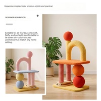 Perchoir à gratter pour chat en bois massif à 2 niveaux, style Macaron, écologique, de haute qualité, avec jouet interactif à balle, design élégant