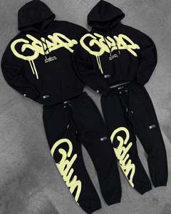 Conjunto de pantalones de sudadera GEEDUP de algodón 100% de peso pesado de alta calidad, pantalones de chándal holgados informales para hombres y mujeres con capucha con letras - Product Image 4