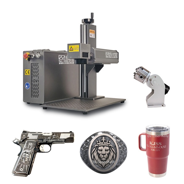 Raycus Jpt Laser Marking Machine Fiber Laser Metal Engraving Machine Mopa Color Laser Marker with Rotary Workable Tumbler Pen