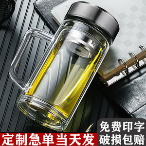 <b>Double</b> <b>Walled</b> Glass <b>Mug</b> With Handle 304 Stainless Steel Tea Strainer Cover Household Tea Water Cup For Afternoon Tea - Product Image 3