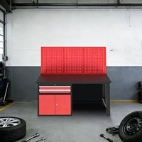 Table de travail d'atelier en acier 1500x750x1500mm avec panneau perforé, armoire de rangement et tiroir pour garage et réparation