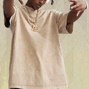 T-shirt vieilli vintage streetwear décontracté uni à manches courtes oversize 100% coton délavé à l'acide avec ourlet fendu Printemps-Été - Product Image 3