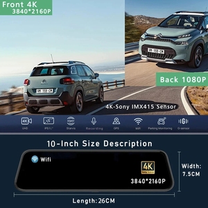 10-inch gương chiếu hậu với GPS và Wifi 4K ống kính kép Car DVR Dashcam Ổ ghi với màn hình IPS Bảo hành 1 năm - Product Image 6