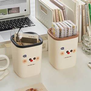Cartoon Mini Wastebasket Cream Colored <b>Rectangle</b> Storage <b>Bin</b> For Desk Office Home Bedroom Student Use - Product Image 1