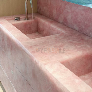 Lussuoso Piano <span class=keywords><strong>Cucina</strong></span> in Onice <span class=keywords><strong>Rosa</strong></span> Naturale Retroilluminato, Top in <span class=keywords><strong>Marmo</strong></span> per Cucine di Ville - Product Image 4