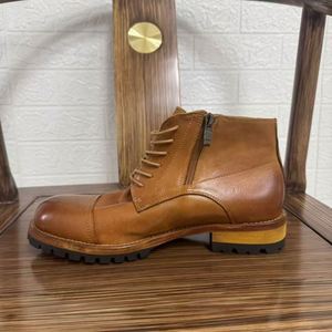 Bottes de travail montantes pour hommes en cuir de cheval véritable, délavées, rétro, faites à la main, haut de gamme, à triple articulation - Product Image 4