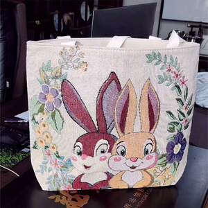 Rabbit-Themed Women's <b>Canvas</b> Tote <b>Bag</b> With Embroidery Multipurpose Shopping <b>Bag</b> For Trip Small And <b>Large</b> Sizes - Product Image 2