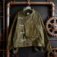 Veste de travail en toile de denim sergé à design personnalisé, lavage délavé, fermeture éclair, crochet de pont, patchwork vintage, camionneur, pompier