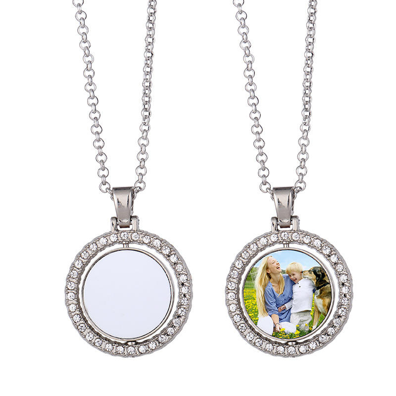 Custom Photo Sublimation Blank Rotatable Round Pendant Necklace