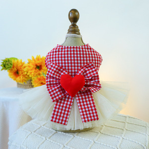 Fabricante Atacado <span class=keywords><strong>Dog</strong></span> Cat Clothes Dia dos Namorados Vermelho Branco Checkered Princesa Tulle Vestido XL Heart-Shaped Puffy Inverno - Product Image 2