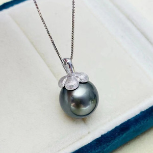 Pendentif en argent S925 avec perles rondes de 10-13 mm, collier en jade magnifique à faire soi-même avec support vide, accessoire 31115 - Product Image 3