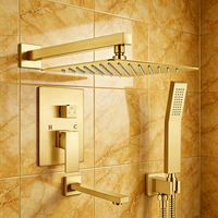 Ensemble de douche contemporain en acier inoxydable brossé avec robinet de salle de bain en céramique à installation encastrée, poignée unique et fonction pause coulissante