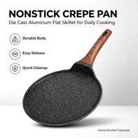 Poêle à crêpes antiadhésive en aluminium moulé sous pression, poêle plate multi-tailles pour cuisinière, usage domestique et professionnel, vente en gros