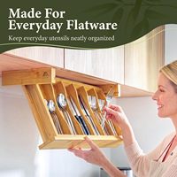 Organisateur de couverts en bambou pour tiroir de meuble |   Support de rangement intelligent pour ustensiles de cuisine à poser au sol