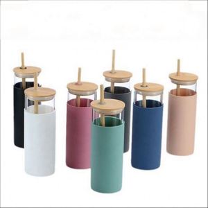 Promotional Giveaways Recycled Custom Logo Glass Water Bottles With Bamboo Lid Straw Silicone Sleeve for Client <b>Gifts</b> - Product Image 6