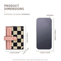 Dompet Koin Kulit PU Motif Kotak-kotak Modis, Dompet Mini Kanvas, Tempat Kartu Multifungsi, Tempat Kartu Kredit & ID untuk Wanita