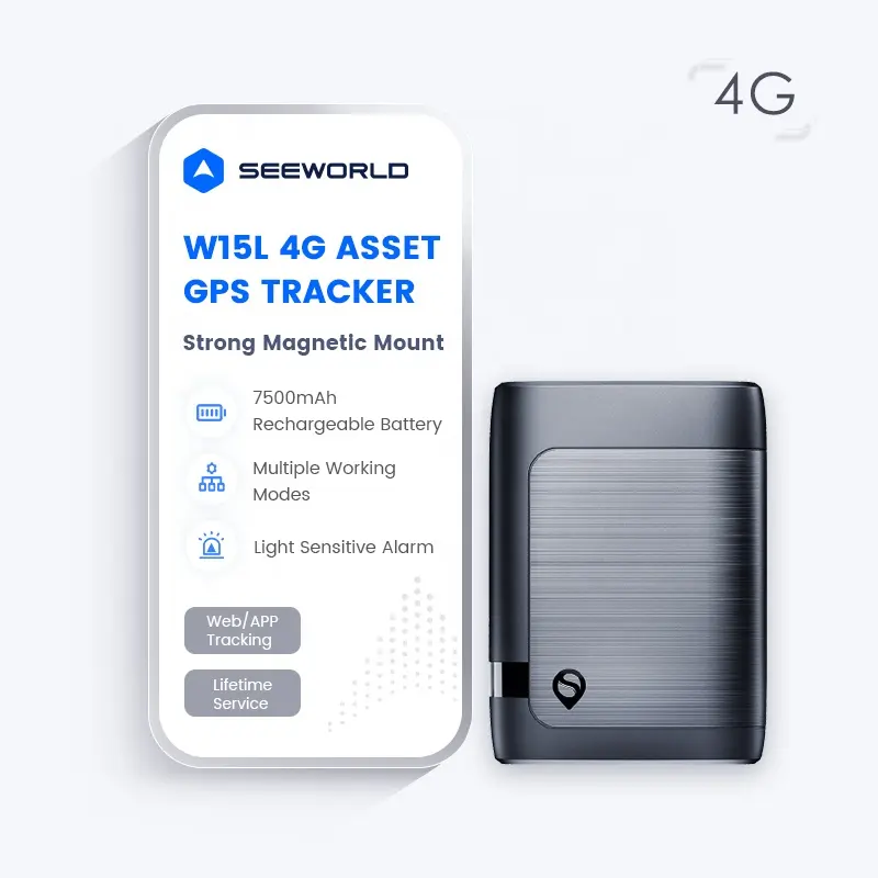 SEEWORLD W15L pelacak barang, baterai tahan lama 4G tanpa kawat GPS aset kargo dengan Alarm sensitif cahaya untuk logistik