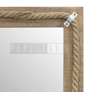 Miroir mural en bois vintage fait main avec corde |   Décoration intérieure de style nautique |   Miroir décoratif mural en bois naturel avec accents métalliques - Product Image 3