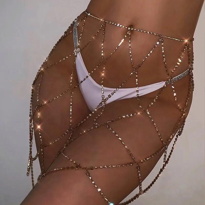 Mesh Diamond Sexy Sequin Rhinestone Mini Skirt Silver Crystal Nightclub Party Waist Chains Body Jewelry for Women and Girls