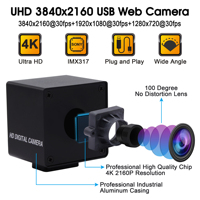 Cámara Web USB ELP Mini 4K, 30 fps de Alta Velocidad, Sin Distorsión, Controlador Gratuito para PC