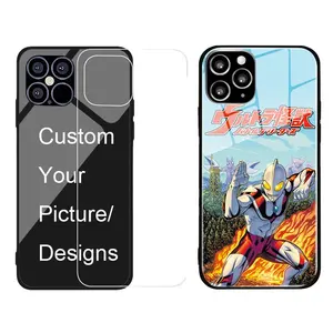 Dropshipping快速交付豪华定制图片标志钢化玻璃设计师手机外壳适用于iPhone 15手机外壳