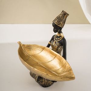 Unique <b>Resin</b> <b>Craft</b> - African Lady Statue with Leaf Tray for Home & Gift Decor - Product Image 3