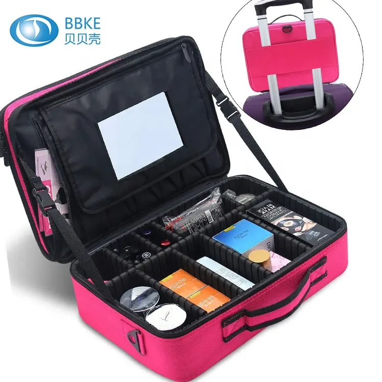 Multifunction Waterproof Makeup Bag Cosmetic Case for Travel, Brush Holder with Adjustable Divider- soft Portable Makeup Bag