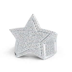 Sterling Silver Rhodium-Plated 3D Star Moissanite <strong>Ring</strong> Micro-Pave <strong>Craft</strong> Cool Edgy Band Minimalist Ins-Style Bold Design <strong>Ring</strong> - Product Image 5
