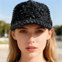 Casquette de baseball noire à clous brillants, style gothique, pour festivals et raves, pour femmes, vente en gros
