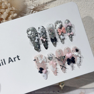 <span class=keywords><strong>Uñas</strong></span> Postizas de Alta Calidad, Lindas y Elegantes, en Forma de Ataúd, Negras y Rosas, con Diseño de Dibujos Animados, Hechas a Mano - Product Image 2