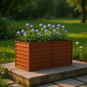 Bac à fleurs surélevé en acier Corten, style rustique brun, robuste, pour jardin - Product Image 2