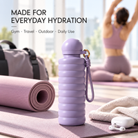 Bouteille d'eau isotherme en acier inoxydable de 20 oz avec paille escamotable, cordon portable, design côtelé, logo personnalisé, couleur OEM ODM
