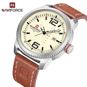 Модные деловые часы NAVIFORCE 9063 мужские Роскошные Кварцевые спортивные наручные часы с кожаным ремешком