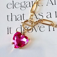 Collier pendentif cœur en verre Haomi CE, chaîne trombone, fermoir à bascule, bijoux en laiton doré pour femme, vente en gros