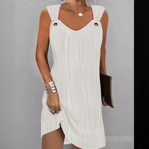 Dropshipping Shopify Plus Size Womens Sleeveless V Neck Midi Dress Solid Color Metal Button Casual Work Office Summer - Product Image 2