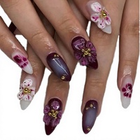 Ongles à presser en acrylique faits main, longueur moyenne, style français, couvrance totale, avec colle, sculptés en 3D, haut de gamme, vente chaude