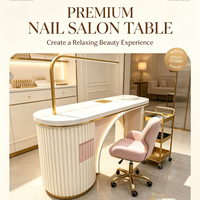Table de manucure de luxe avec chaise en velours assortie, éclairage LED blanc, finition dorée, mobilier de salon, vente en gros