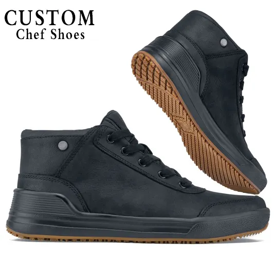 OEM Factory Custom Logo Professional Anti Slip Leather Chef Shoes Crew Footwear Kitchen Non Slip Safety Best Chef Shoes Men's