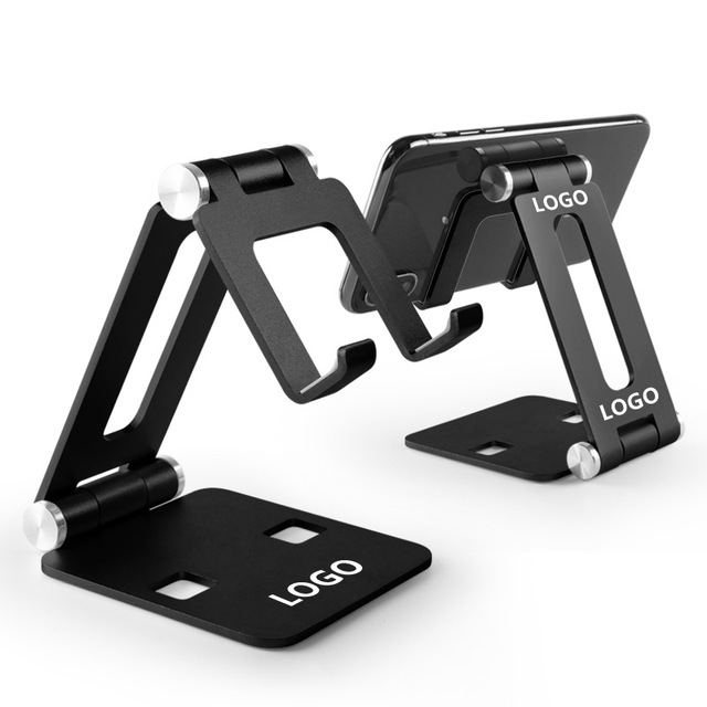 Customized Logo Support Aluminum Alloy Portable Desktop Stand Dual Folding Cell Phone Stand Fully Adjustable Phone Holder