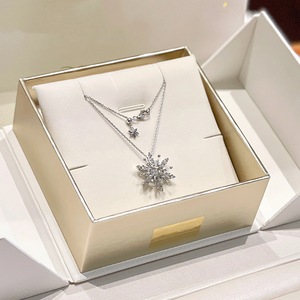 S925 Pure Silver Snowflake Zircon Necklace High-End Japanese <b>Frozen</b> Water Droplet Collarbone Chain Luxury Niche Crystal Necklace - Product Image 2