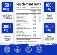 Complément de soutien thyroïdien en capsules avec formule énergie et concentration, complexe de vitamine B12, zinc, sélénium et Ashwagandha