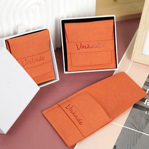 <span class=keywords><strong>Pochette</strong></span> d'emballage en microfibre orange sur mesure 8x8cm pour bijoux, cadeaux, colliers, bagues - Product Image 3