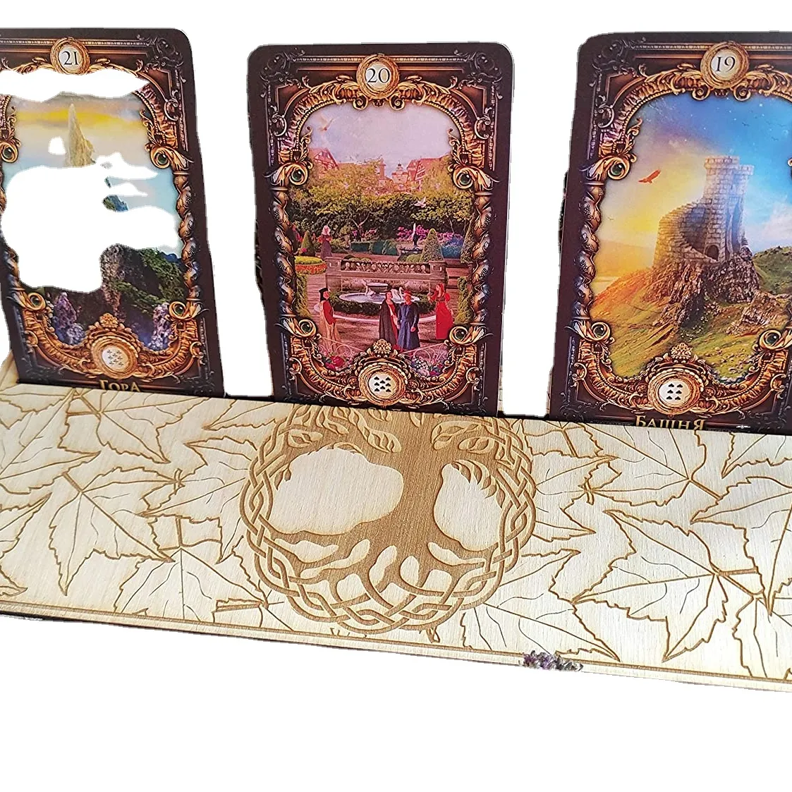 Tree of Life Wooden Card Holder for 3 Tarot Lenormand or Oracle Card for Witchcraft Divination Altar Tool Crystal Grid Borad