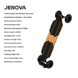 Patineta Eléctrica <span class=keywords><strong>Kite</strong></span> Bamboo Hurricane 7000W con Doble Transmisión por Correa, 52 km/h, Todoterreno, Longboard, 60 km de Autonomía, 50.4V 864Wh - Product Image 3